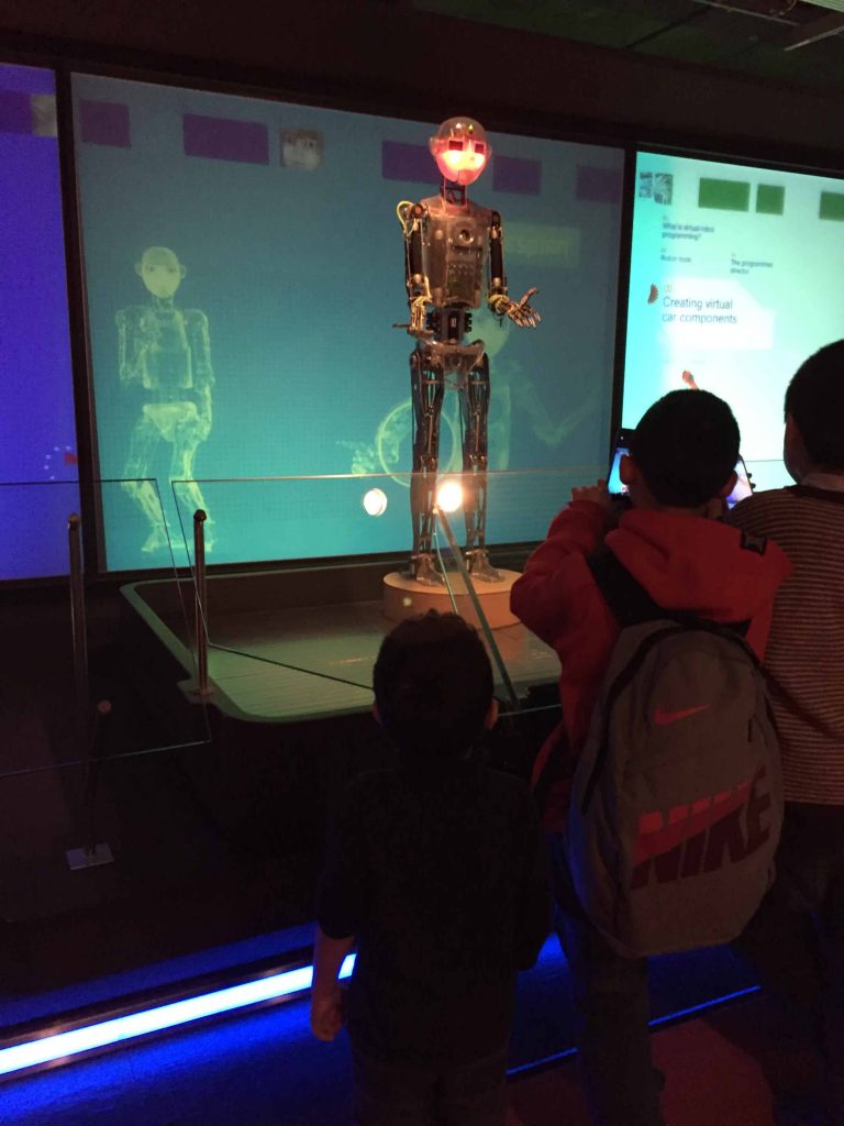 Kids watching and directing life-sized robot Robothespian